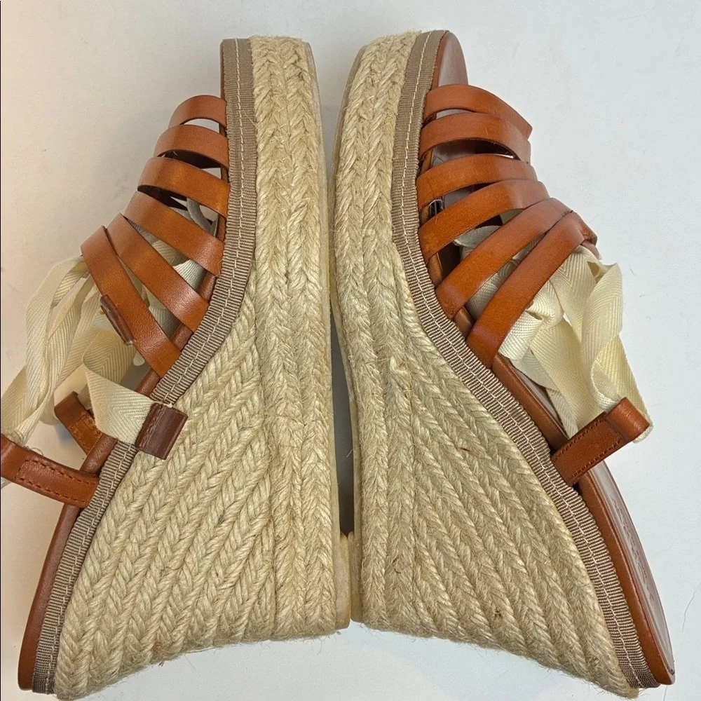 J.Crew Italian Leather Wedge Espadrilles Shoes Ballerina Straps 7 Vacation NWOB